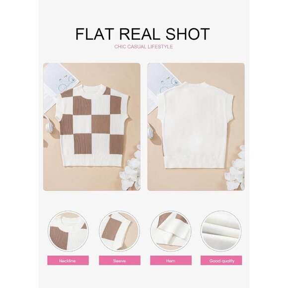 Short Sleeve Sweater for Women Crewneck Color Block Knit Tops 2026 Spring Trendy - Picture 5 of 5